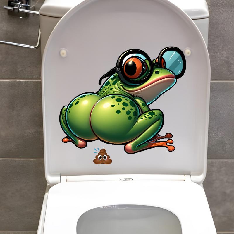 Adesivo de Vaso Sanitário de Sapo de Desenho Animado Autoadesivo Impermeável Decalque de Banheiro Decoração de Vaso Sanitário e Casa Decalques de Carro Autoadesivos