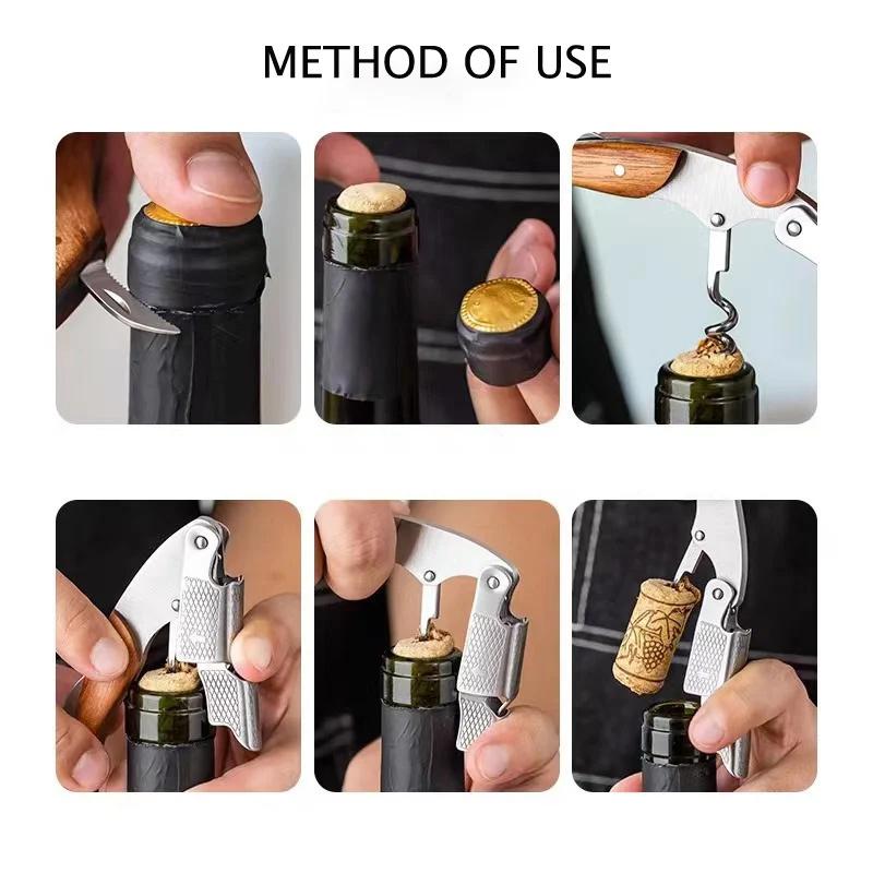 Wood Handle Corkscrew Professional Wine Opener Portable Screw Corkscrew Multifunction Beer Cap Bottle Opener Kitchen Bar Tool
