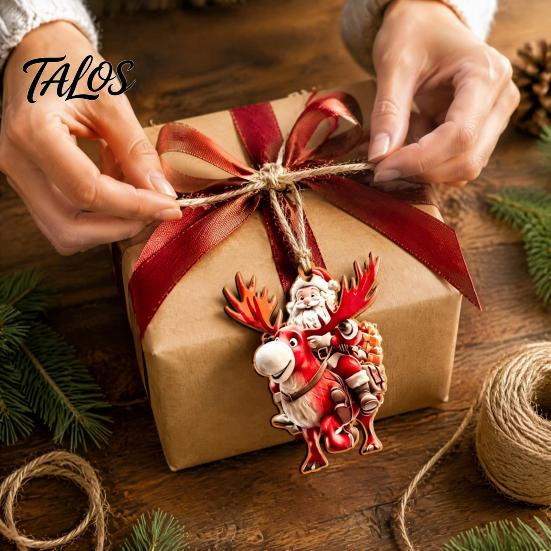 Wooden Santa Claus Decorations 8/16/24/32Pcs 2D Flat Christmas Ornaments, Riding Bicycle Hanging Rustic Tree Supplies Decor, Pendant for Home Holiday