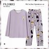 Ensemble Pyjama Automne/Hiver pour Femme: Coton à manches longues, Style coréen, Design mignon de dessin animé d'ours au thé au lait