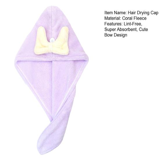 Kids Hair Drying Cap Super Absorbent Quick Dry Hair Towel Wrap with Button Cute Bow Anti-Frizz Turban for Girls Long Hair