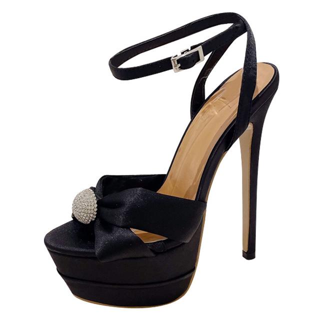

Новые летние сандалии на платформе с открытым носком для женщин, пикантные вечерние свадебные туфли со стразами на высоком каблуке для танцев на пилоне 39 чёрный