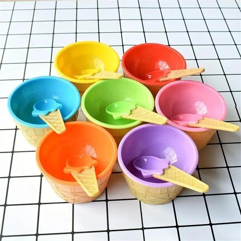 1 Pcs Ice Cream Bowl Set Double Layer Plastic Cup Creative Mixing Bowl Ice Cream Cone Shape DIY Ice Cream Tools