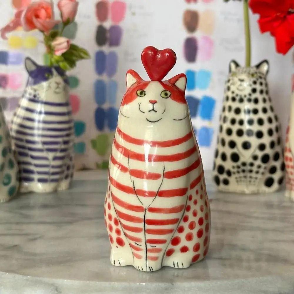 Creative Polka Dot Cat Vase Cute Tiny Animal Flower Vase Resin Cat Vase  Cat Lovers