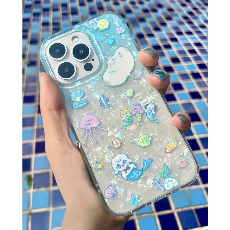 

Япония Корея Популярный Летний Синий Узор Ракушка Подводный Подходит Для IPhone16 15 14 13 12 11 Pro Max 78Plus Модный INS Ракушка For iPhone 16 Pro Max