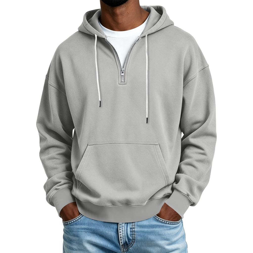 Men's Color Half-Zip Hooded Sweatshirt Casual Winter Pullover