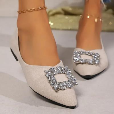 Fashion 2024 Fashion Women's Shoes Plus Size Women's Flats Hot Sale Crystal Daily Flats Women Sexy Pointed Toe Shallow Flat Low Heels