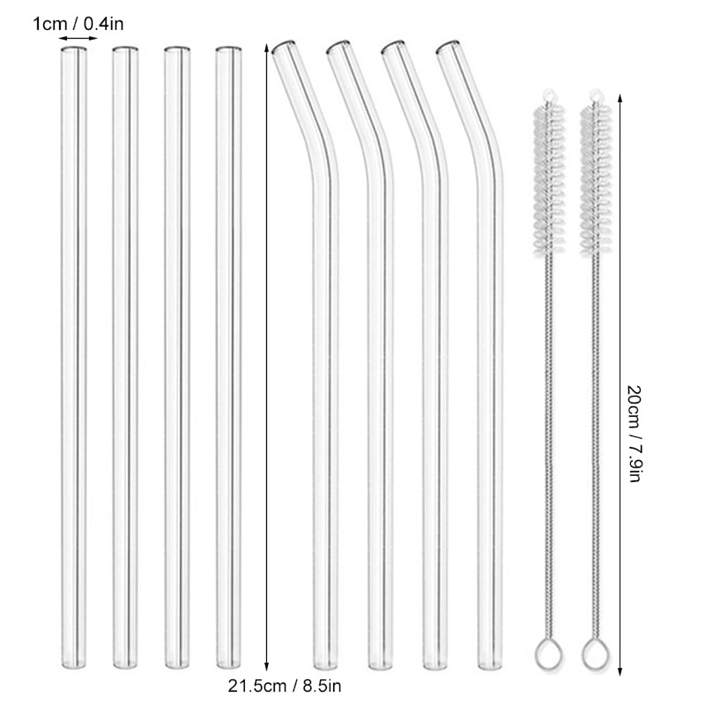 High Borosilicate Glass Straws10 Pack: 4 Straight 4 Bent Reusable Drinking Straws With 2 Cleaning Brushes for Cocktails Kitchen Home Restaurant21.5cm