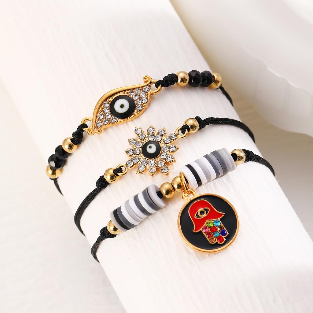 Amazon Hot-selling Evil Eye Bracelet Niche Retro Adjustable Woven Blue Lucky Bracelet Three-piece Set
