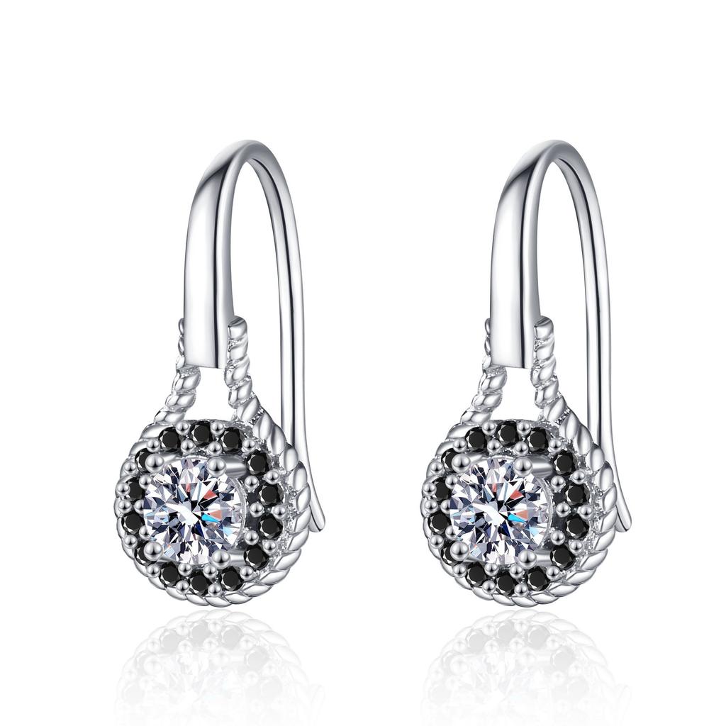 2026 Simple Geometric Round Hollow Earrings Feminine Short Black Zirconium Diamond Ears Hook Ears Jewelry