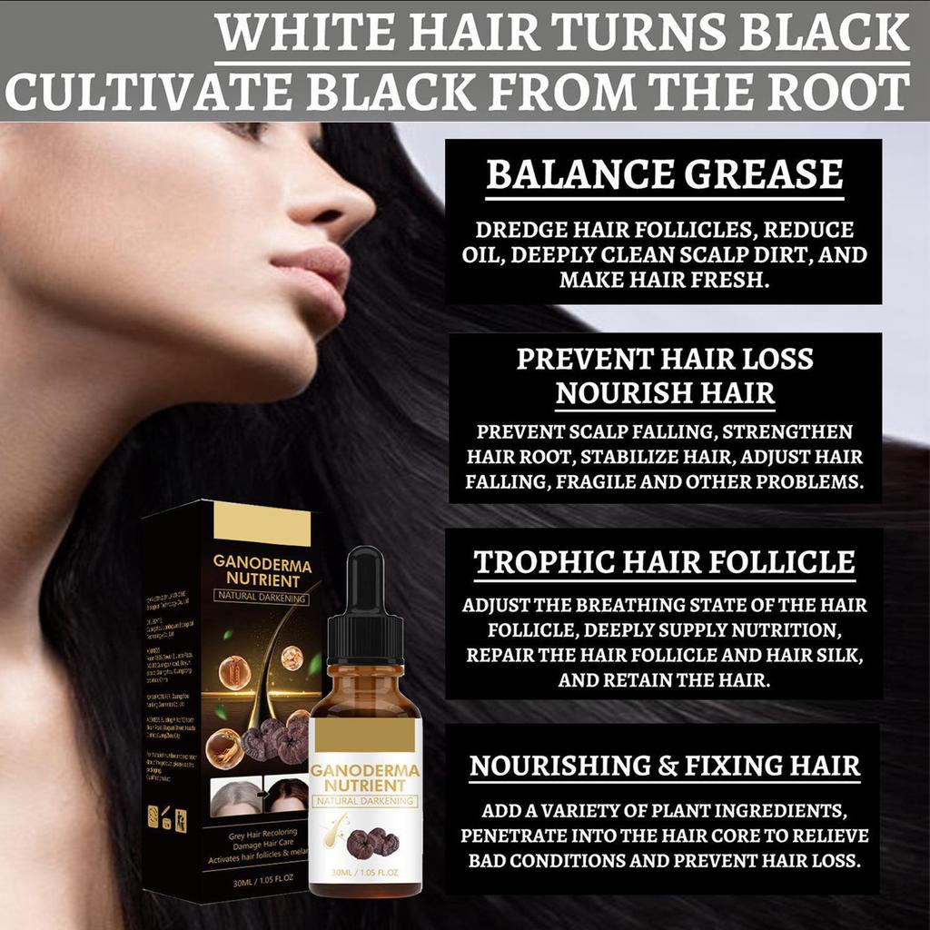 Sérum pour cheveux gris, sérum assombrissant naturel, nutriments à base de ganoderma, assombrissement naturel, nutriments capillaires biologiques, sérum gris, favorise des cheveux plus lisses 30 ml