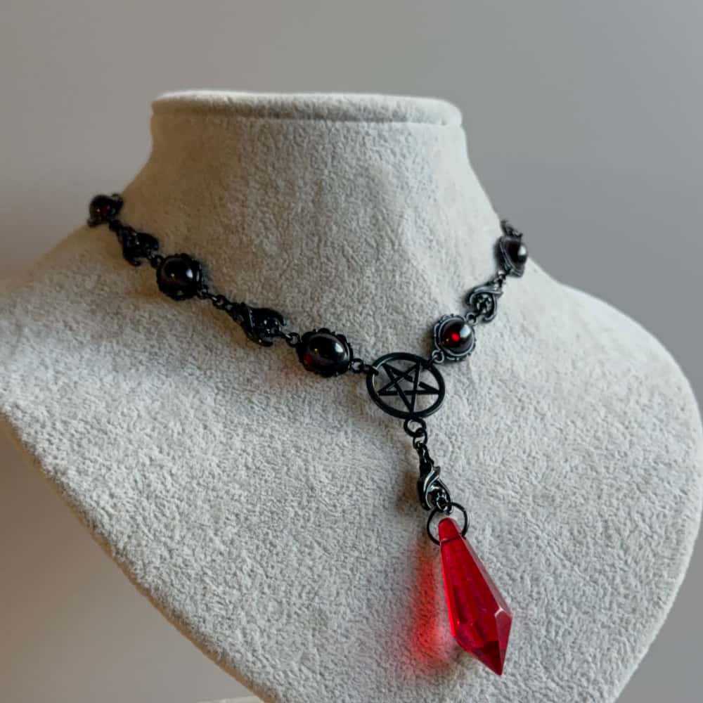 Vampire Crystal Choker, Gothic jewelry, witchcraft accessories, blood droplets, Pentagram, paganism, mystery, necklace For Women