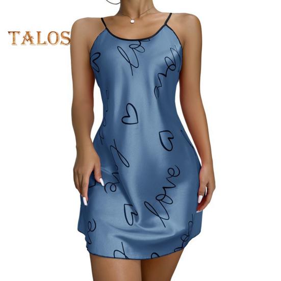 

Женская ночная рубашка с круглым вырезом, без рукавов, ночная рубашка с подтяжками, гладкая ткань, ледяной шелк, пижамы M синий