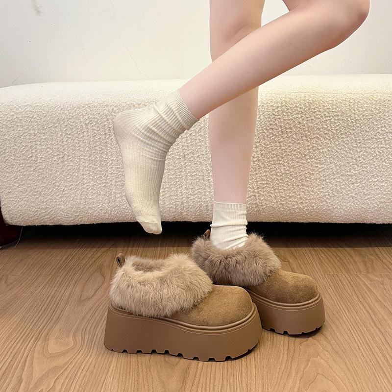 Fleece warm thick-bottomed fluffy slippers for women s winter wear new non-slip small height-increasing Boken cotton slippers 39 хаки 4170₽