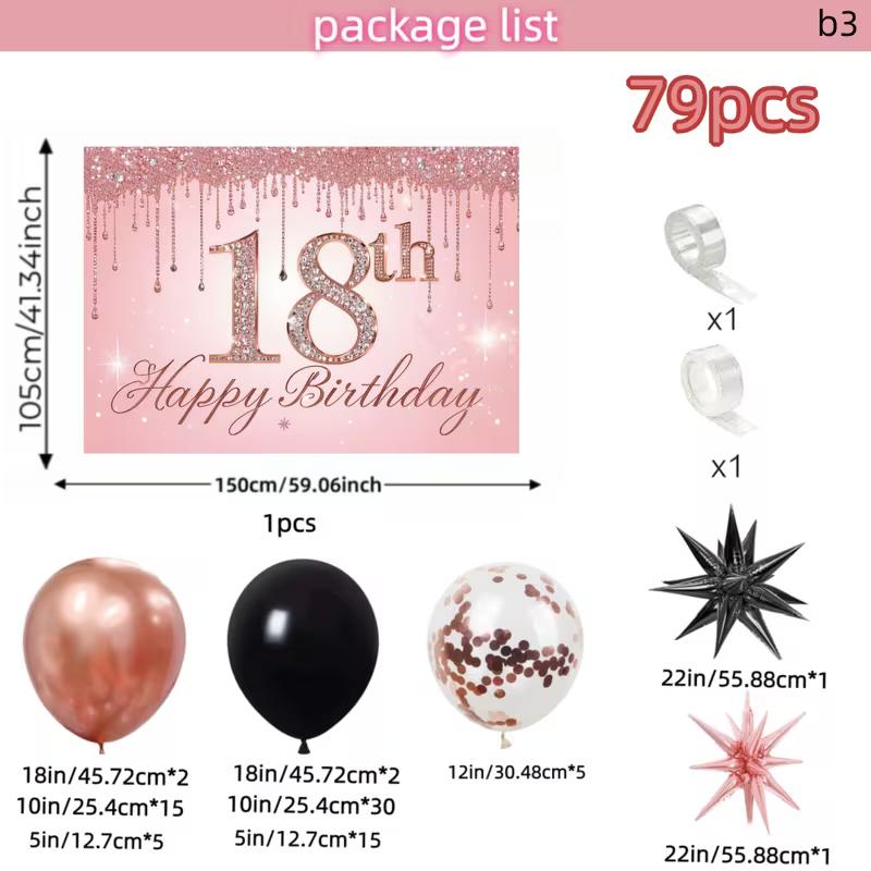 2D Black Rose Gold 18th Birthday Photo Booth Background & Balloons