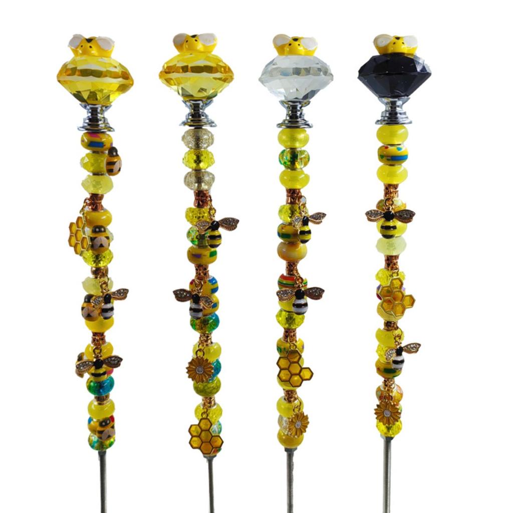 Garden Decor Bee Garden Stakes Fairy Wand DIY Beaded Stakes for Craft Supply, Yellow, 1pc