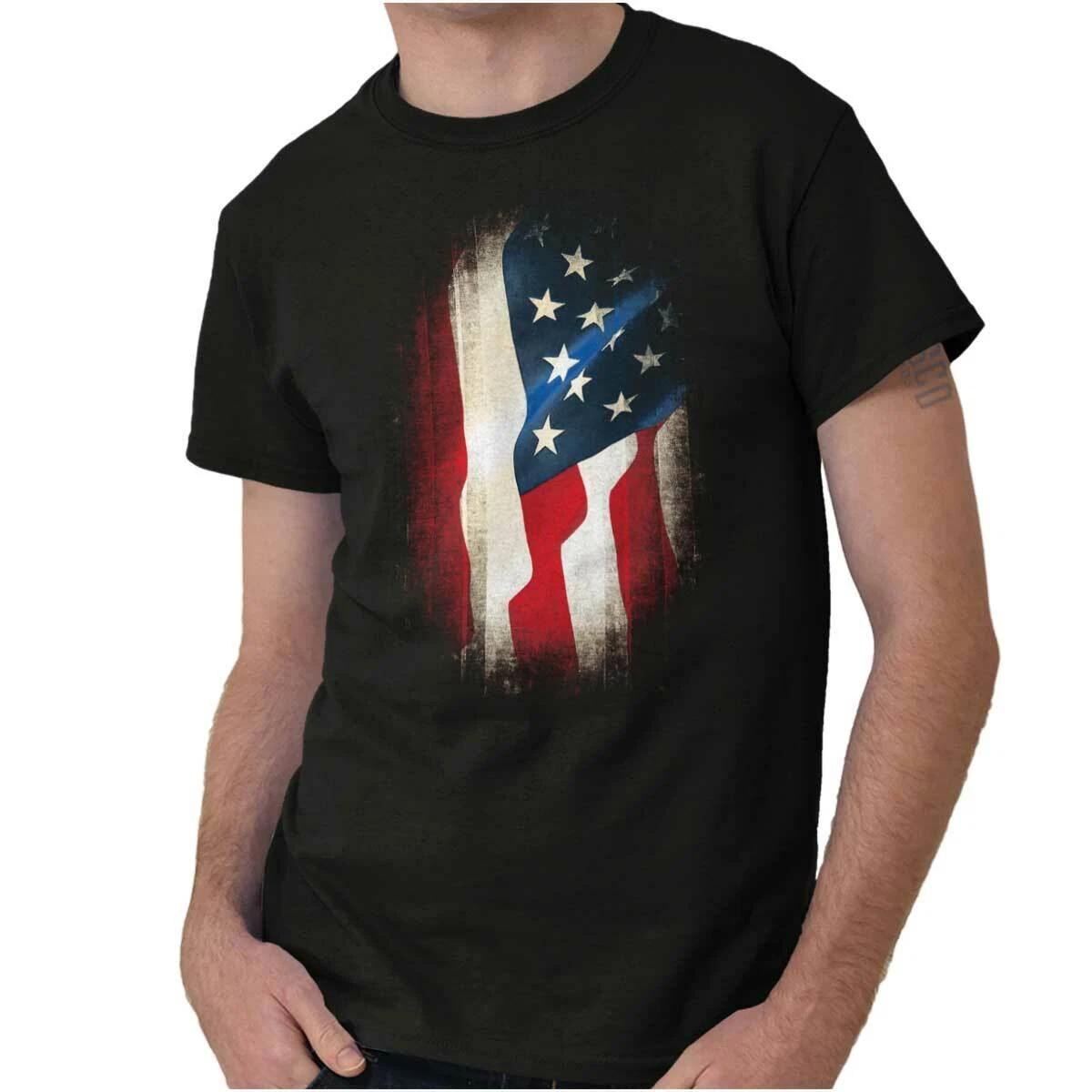 American Flag USA Red White Blue Patriotic Womens or Mens Crewneck T Shirt Tee XS