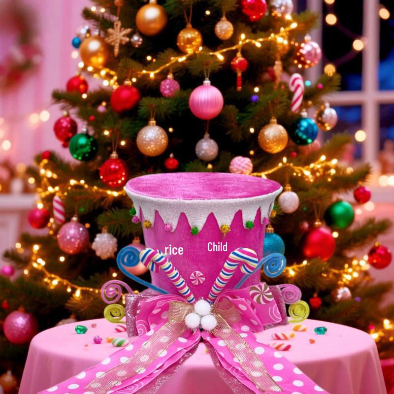 Foldable Pink Candy Cane Tree Topper Hat