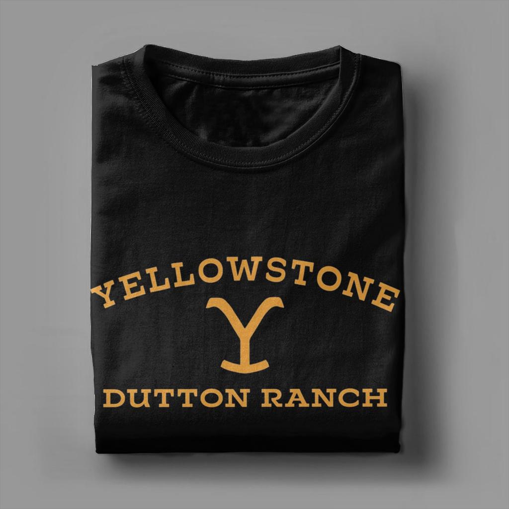 Yellowstone Large Gold Dutton Ranch T-Shirts for Men  Vintage Cotton Tees Crewneck Short Sleeve T Shirt Birthday Gift Clothes