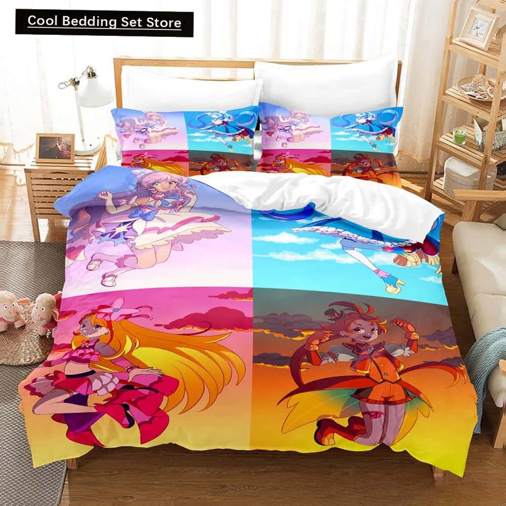 3D Kawaii Anime Hirogaru Sky! Pretty Cure Bettwäsche-Set, Einzelbett, Doppelbett, Queen-Size-Bett, King-Size-Bett, Erwachsenen- und Kinderschlafzimmer, Bettbezug-Sets