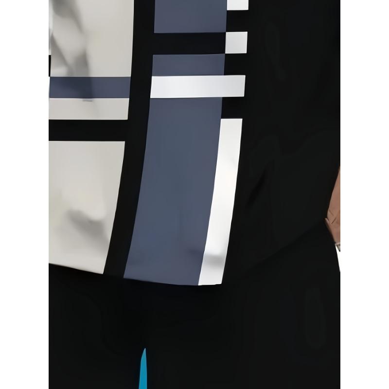 2-teiliges Herren Freizeit-Sportbekleidungsset - Sommer Strick Polyester Rundhals T-Shirt und Shorts mit leichtem Stretch, Allover-Print, Regular