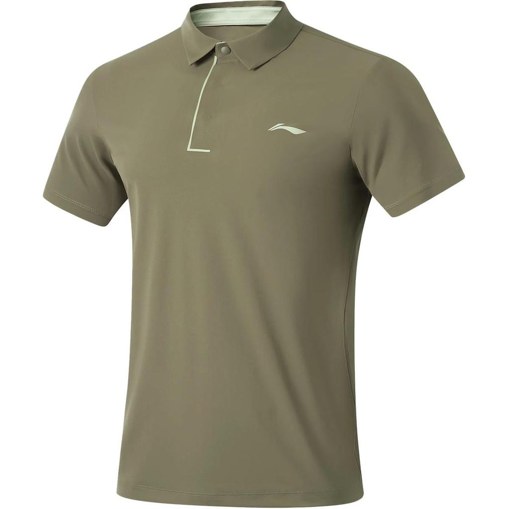 Li Ning Fitness Series Solid Color Logo Comfortable Breathable Short Sleeve Polo Shirt Men Polo Shirts Military-Green APLU121-4