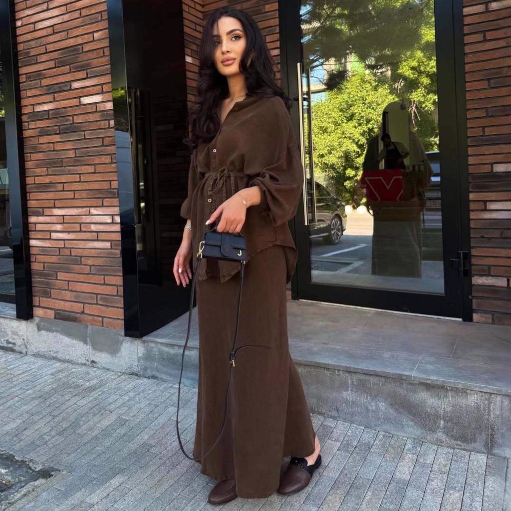 2025 Autumn-Winter Fashion: European-American Loose Coat, Shirt, Tie, Denim Skirt Set for Women