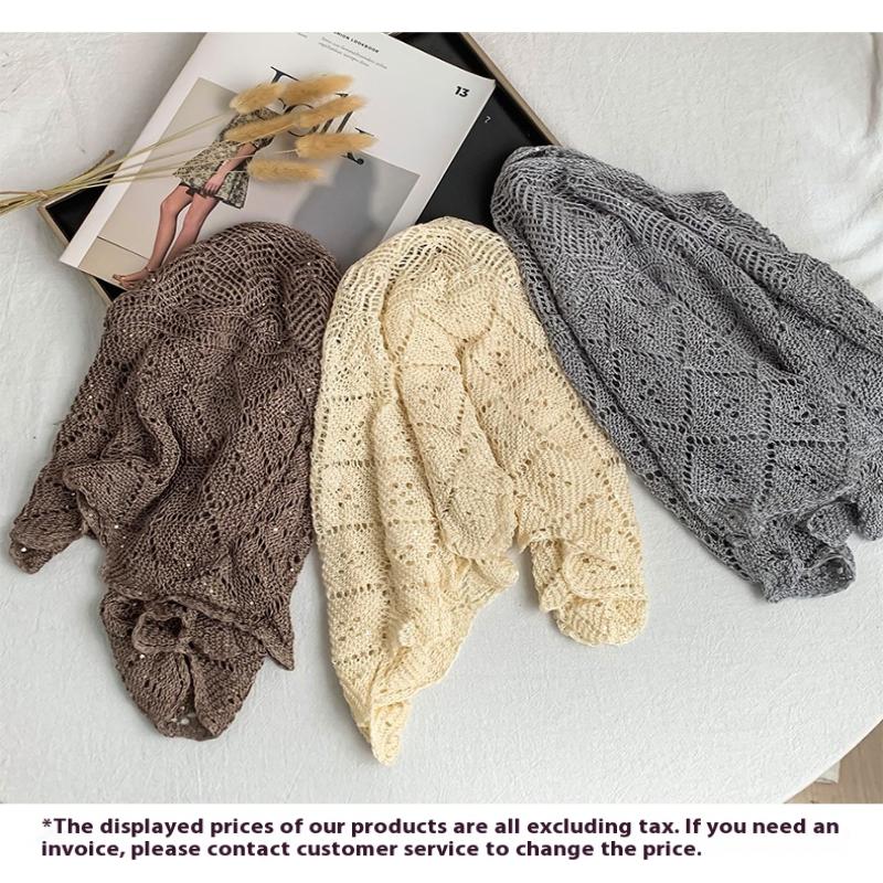 Ladies Knitted Ice Silk Shawl Summer Lightweight Hollow Out Design Fashionable Sequin Shoulder Cover Head Over Shoulder Wrap