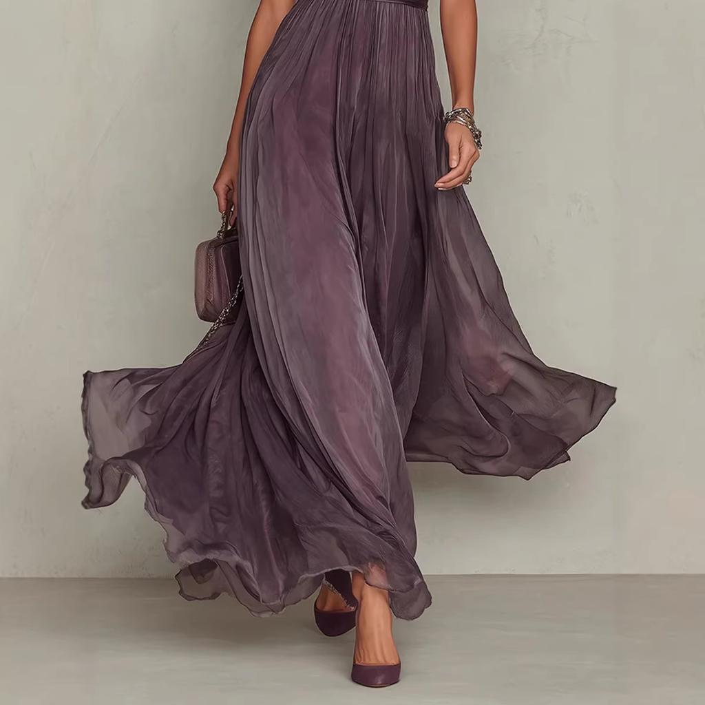 Popular Solid Color Double-layer Mesh Lace Short-sleeved Dress