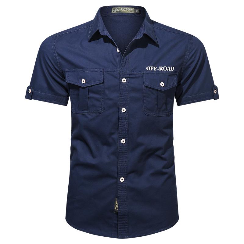 2024 Men's Casual Cotton Military Shirt - Washed, Thin, Loose Short Sleeve