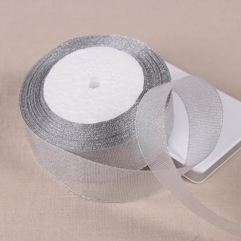6mm 10mm 15mm 20mm 25mm 40mm 50mm 25 Jardów Złote Srebrne Brokatowe Wstążki Owijanie Prezentów Ślubnych Boże Narodzenie Halloween Impreza DIY Rękodzieło