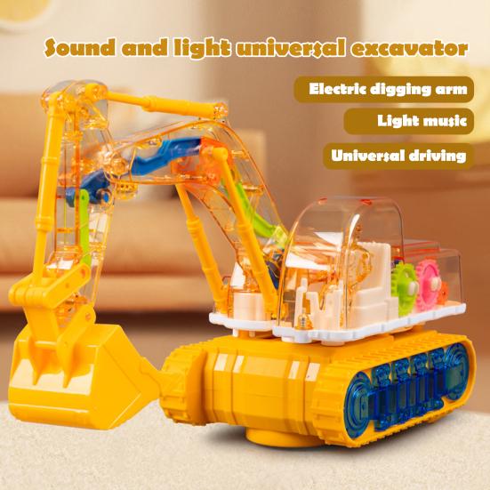 Clear Mechanical Gear Excavator Toy with Colorful LED Lights Music Movable Digging