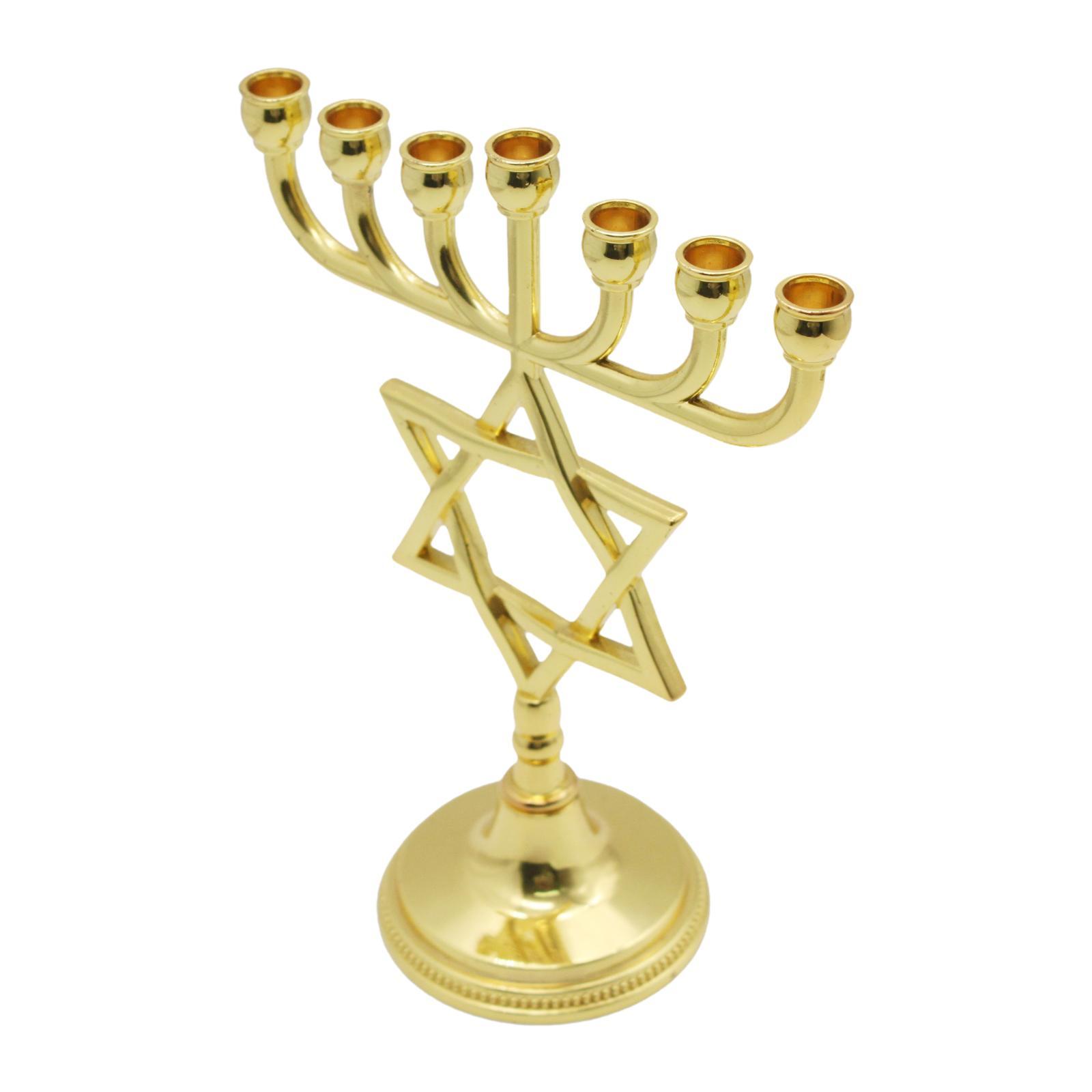 Hanukkah Menorah Tabletop 7 Branches Candle Holder for Desk Bedroom Cabinet золотой