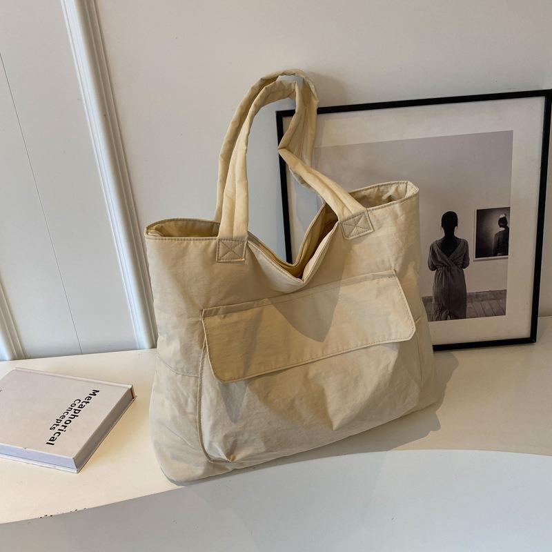 

Oxford Fabric Single Shoulder Tote Bag Large Capacity Minimalist Bag for Outdoor Travel Casual Use Student Commute School Bag бежевый
