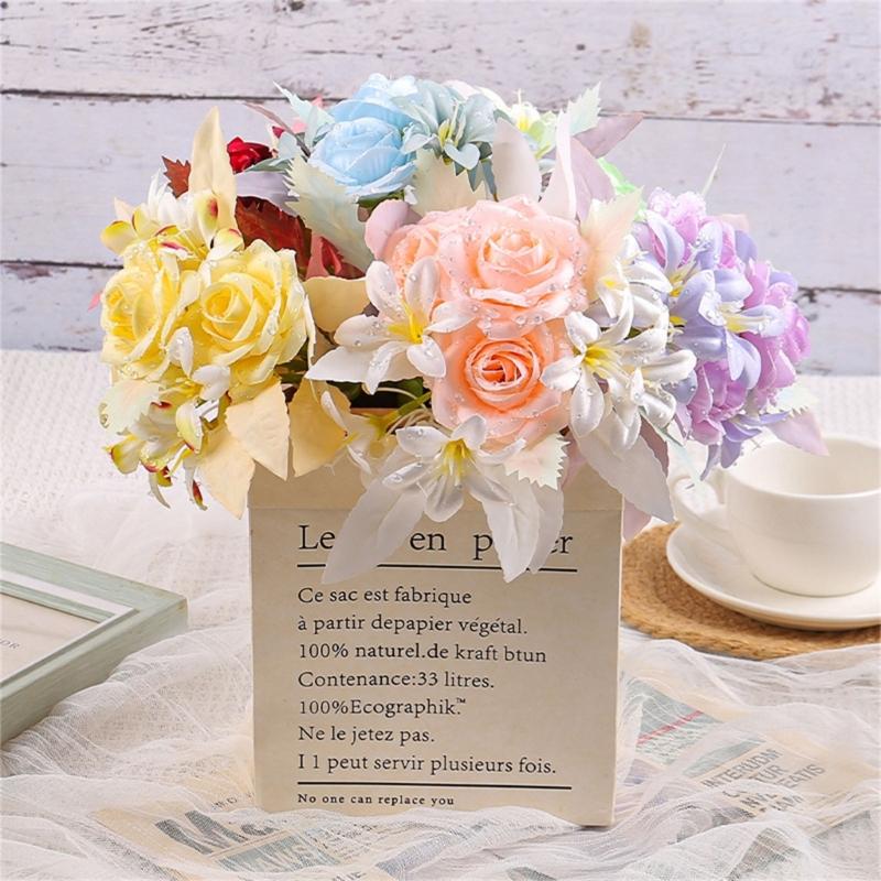 Artificial Flowers Artificial Rose Flower Bouquet for Wedding Party Decoration, Realistic Flower Table Centerpiece Decor