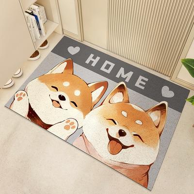 Cartoon Shiba Inu Entry Carpet for Household Entry Door Silk Mat Pvc Non-slip Mat for Entryway Sand Scraping Mat for Dust Removal