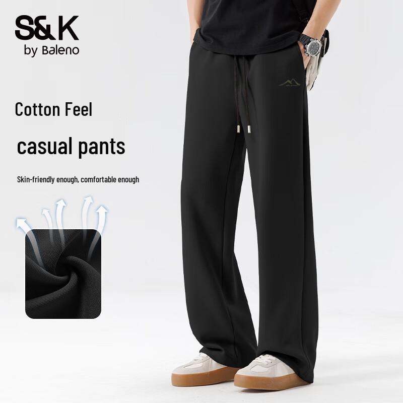 

Baleno Men s S&K Relaxed Fit Straight Wide-Leg Casual Pants L