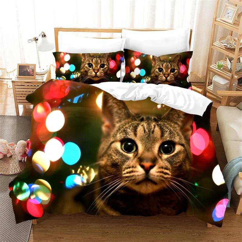 3D Cute Cat Print Bedding Set Lovely Animal Duvet Cover Microfiber Pet Quilt Cover With Pillowcases Twin Full For Kid Teen Girls