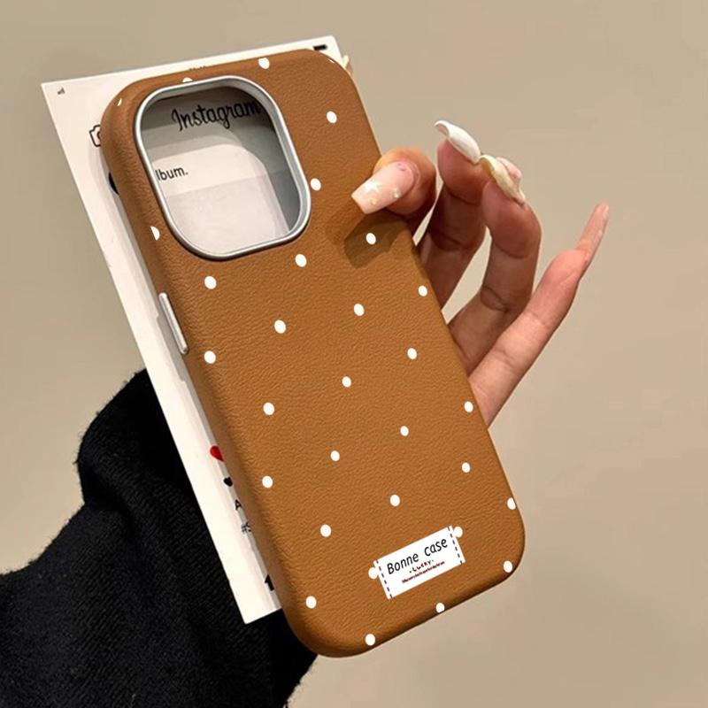 Simple White Dots Leather Phone Frosted Case for iPhone 17 Air 16 E 15 14 Plus 13 12 11 Pro Max XS Max Lens Protection Cover
