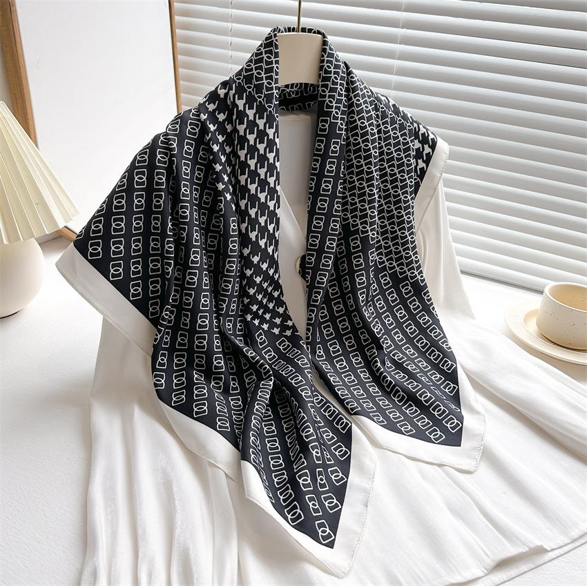 New Thousand Birds Grid Printed Silk Scarf 91cm Twill Scarf Fashion Versatile Double D Large Square Scarf Sunscreen Shawl Headscarf