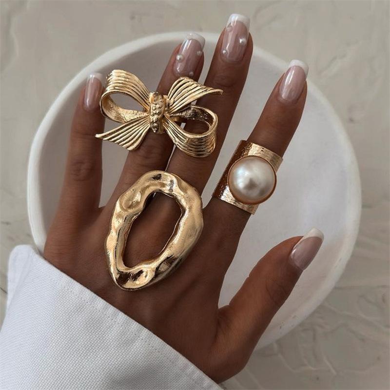 Vintage Metal Geometric Bow Open Rings for Women Gold Petal Irregular Smooth Adjustable Rings Jewelry Party Gifts