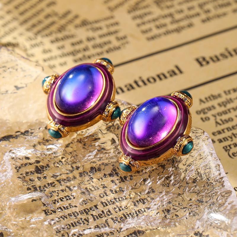 SUYU Medieval Vintage Earrings Style Geometric Enamel Round Women's Design Earrings Daily Party Accessories Fashion Zircon