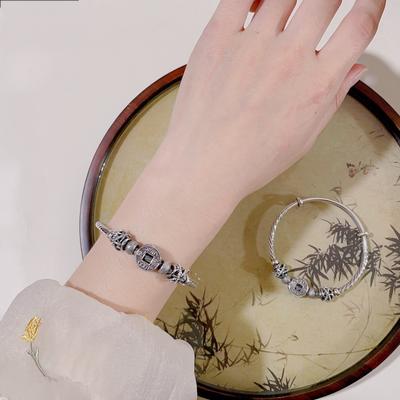 Zuyin 9999 Seeking Wealth and Treasures Beaded Retro Ethnic Style Push Pull Bracelet Fried Dough Twists Pattern Young Style
