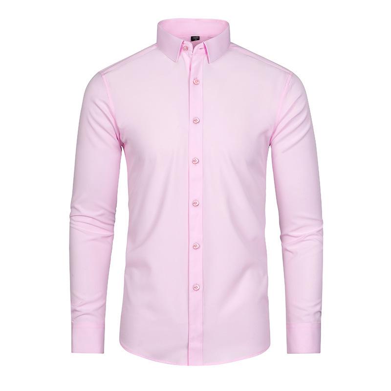 Camisa Social Masculina de Manga Longa Elástica Não Amassa - Cor Sólida