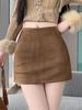High Waist Retro Suede A-line Mini Skirt for Women