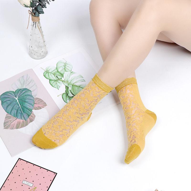 

4 пары носков, женские носки средней длины, чулки на хлопковой подошве, дышащие, летние, тонкие, противоскользящие и износостойкие, сетчатые женские чулки 4 pairs жёлтый