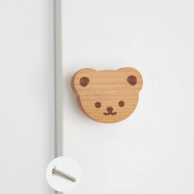 WTEMPO Teddy Bear Head/Heart Shaped Wooden Cabinet Handles Beech Drawer Handles DIY Wardrobe/Door Handle with Screws Furniture Hardware Accessories