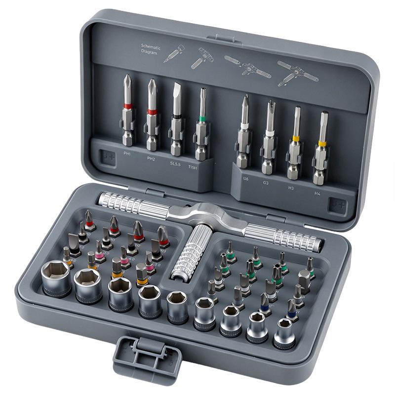 54-in-1 Ratchet Wrench Set: Comprehensive Tool for Motorcycle, Car, and Household Repairs.