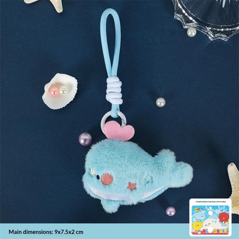 Cute Ocean Animal Plush Doll Mascot Stuffed Toys Keychain Pendant Lanyard Bag Hanging Ornaments Backpack Charm Keyring Kids Gift