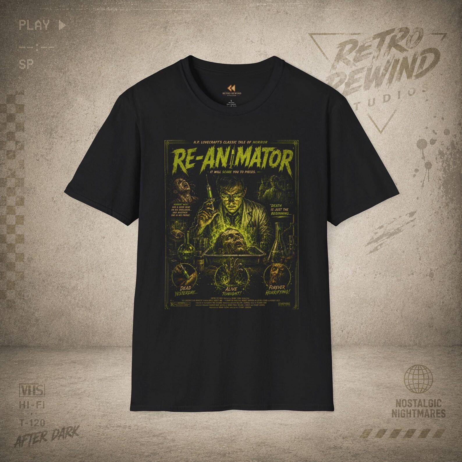 Re-Animator Horror Movie Poster T-Shirt | Vintage Sci-Fi Tee | RetroRewind Studios After Dark XL